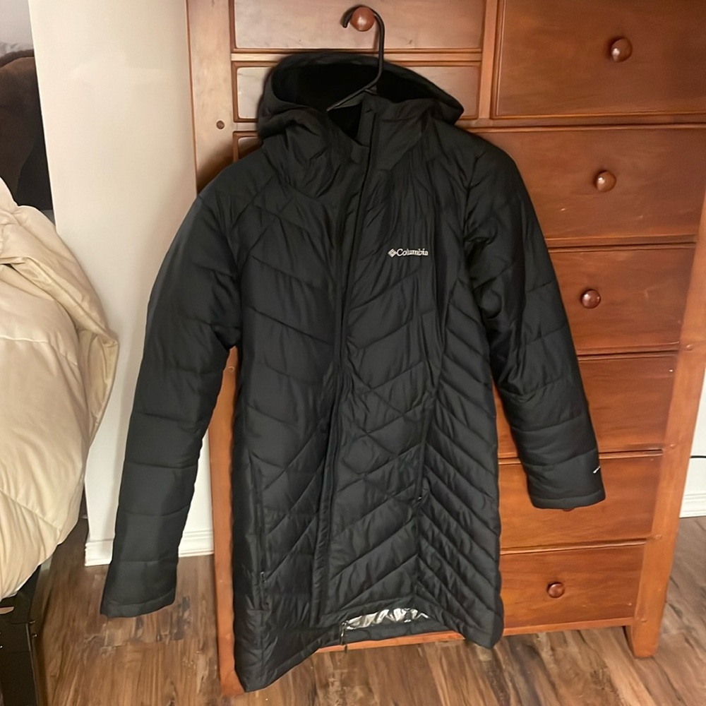 Columbia women’s long black insulated coat.